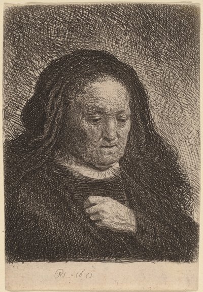 Kunstnerens mor med hånden på brystet av Rembrandt van Rijn