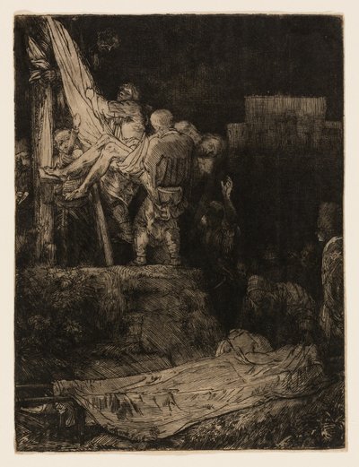 Nedstigningen fra korset med fakkellys av Rembrandt van Rijn