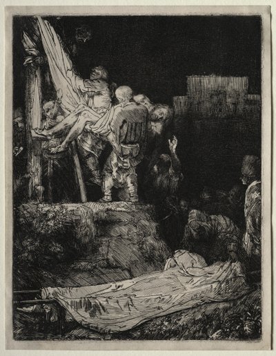 Nedstigningen fra korset med fakkellys av Rembrandt van Rijn