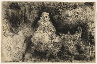 Flykten til Egypt: Krysser en bekk av Rembrandt van Rijn