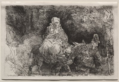 Flykten til Egypt: Krysser en bekk av Rembrandt van Rijn