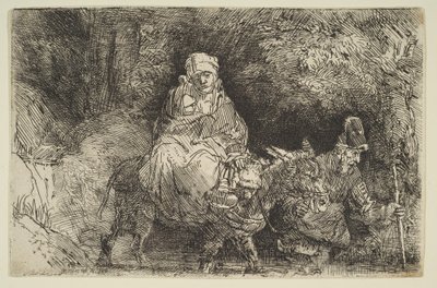 The Flight into Egypt: Crossing a Brook, 1654. av Rembrandt van Rijn