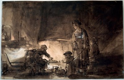 Kjøkkenet i Rembrandts hus, 1650-tallet. av Rembrandt van Rijn
