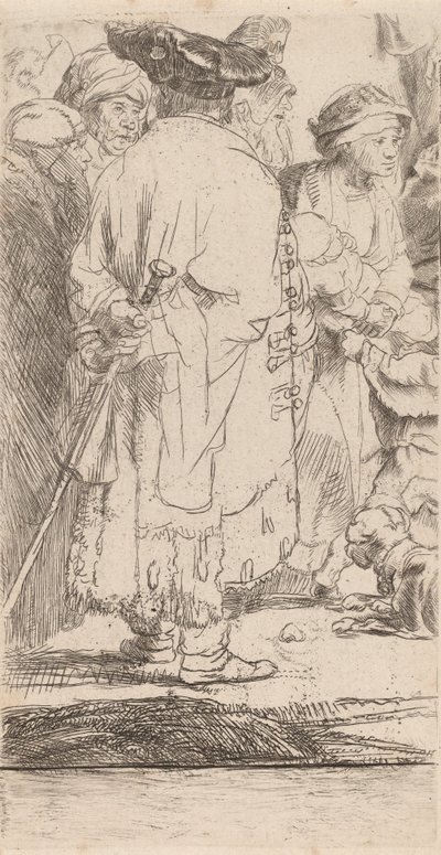 The Man with a Cane Fragment from the Hundred Guilder Print, ca. 1649. av Rembrandt van Rijn