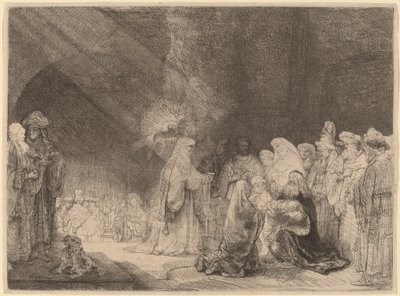 Presentasjonen i tempelet: avlangt trykk av Rembrandt van Rijn