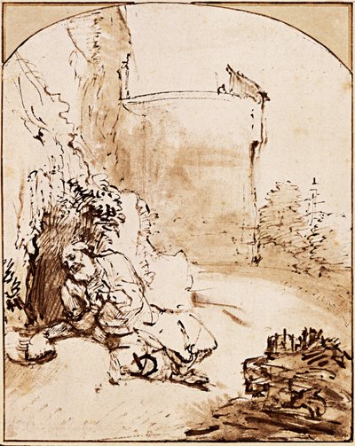 Profeten Jona foran murene i Nineve, ca 1651 av Rembrandt van Rijn