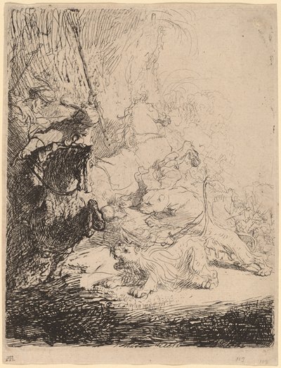 Den lille løvejakten (med to løver) av Rembrandt van Rijn