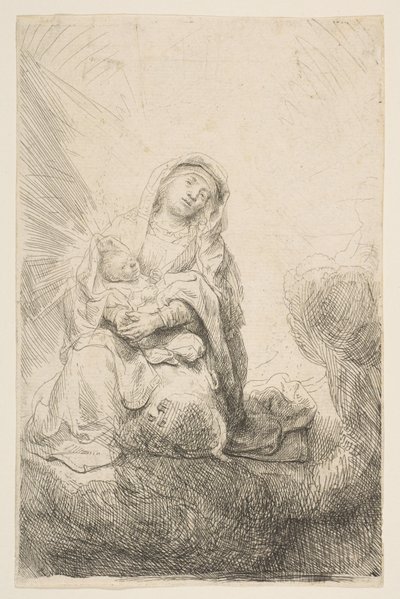 Jomfruen og barnet i skyene, 1641. av Rembrandt van Rijn