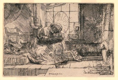 Jomfruen og barnet med katten og Josef ved vinduet av Rembrandt van Rijn