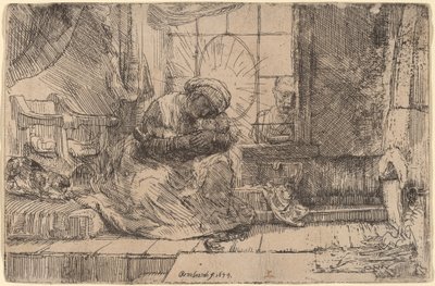 Jomfruen og barnet med katten og slangen av Rembrandt van Rijn