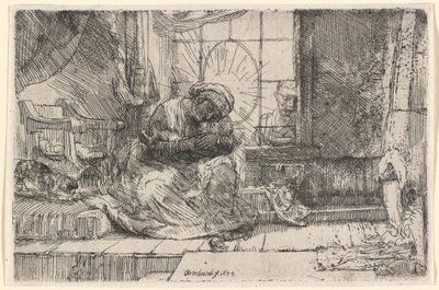Jomfruen og barnet med katten og slangen av Rembrandt van Rijn