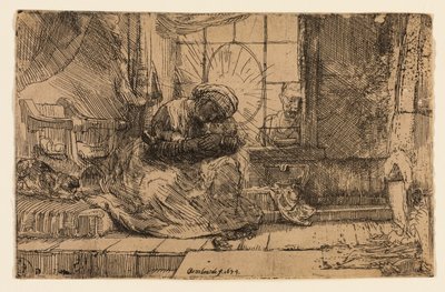 Jomfruen og barnet med katten og slangen av Rembrandt van Rijn