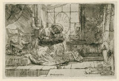 Jomfruen og barnet med katten og slangen av Rembrandt van Rijn