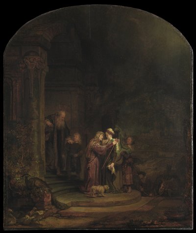 The Visitation, 1640 (olje på sedertrepanel) (se også 5454147) av Rembrandt van Rijn