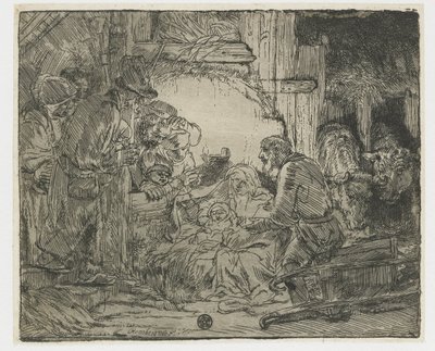 Hyrdenes tilbedelse: med lampen av Rembrandt van Rijn