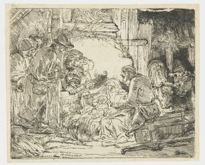 Hyrdenes tilbedelse: med lampen av Rembrandt van Rijn