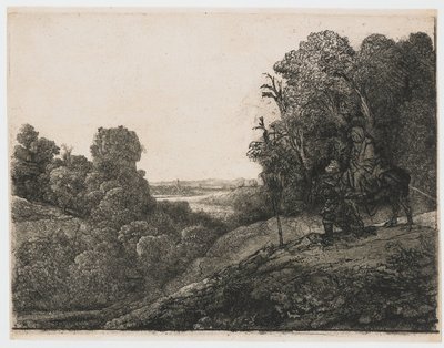 Flyturen til Egypt: endret plate fra Seghers av Rembrandt van Rijn