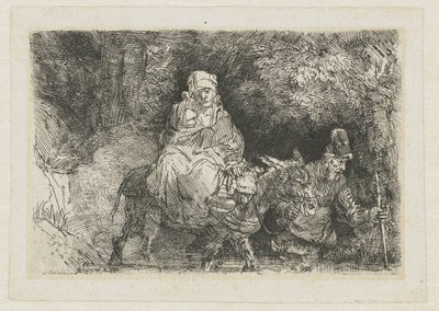 Flyturen til Egypt krysser en bekk av Rembrandt van Rijn