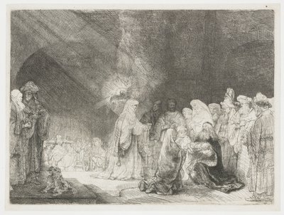 Presentasjonen i tempelet: avlangt trykk av Rembrandt van Rijn