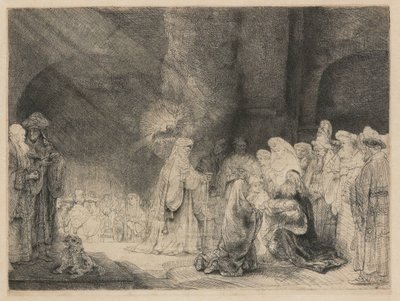 Presentasjonen i tempelet: avlangt trykk av Rembrandt van Rijn