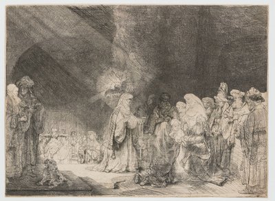 Presentasjonen i tempelet: avlangt trykk av Rembrandt van Rijn