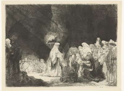 Presentasjonen i tempelet: avlangt trykk av Rembrandt van Rijn