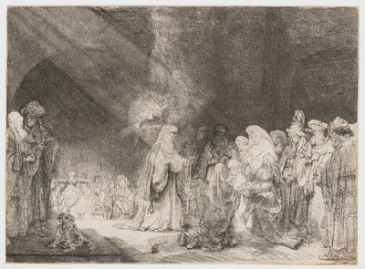 Presentasjonen i tempelet: avlangt trykk av Rembrandt van Rijn