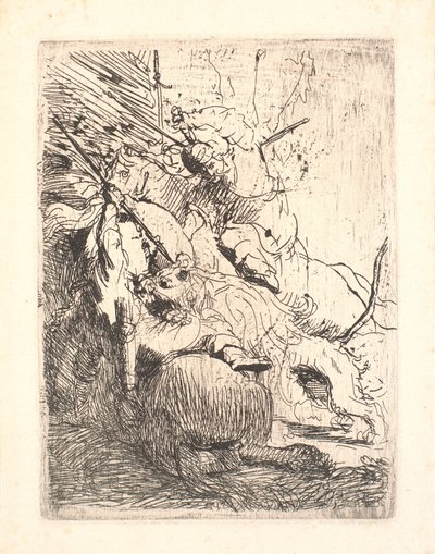 Den lille løvejakten (med en løve) av Rembrandt van Rijn