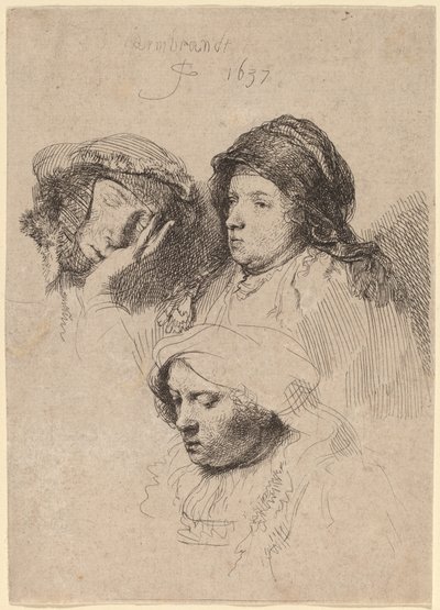Tre kvinners hoder, en sover av Rembrandt van Rijn