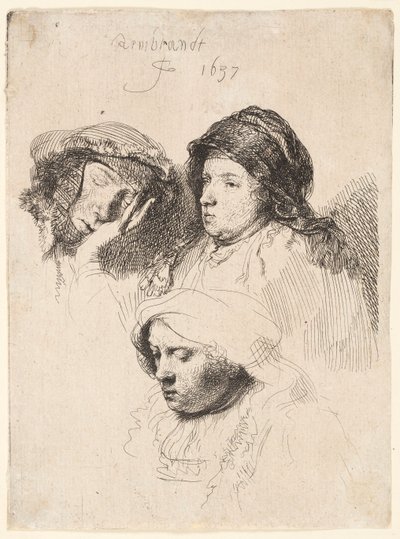 Tre kvinners hoder, en sover av Rembrandt van Rijn