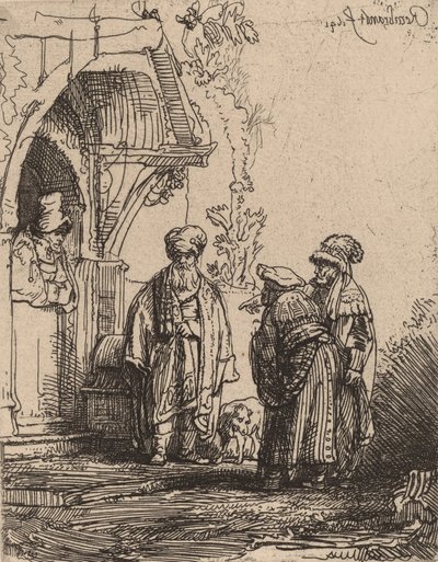 Tre orientalske skikkelser Jacob og Laban, 1641. av Rembrandt van Rijn