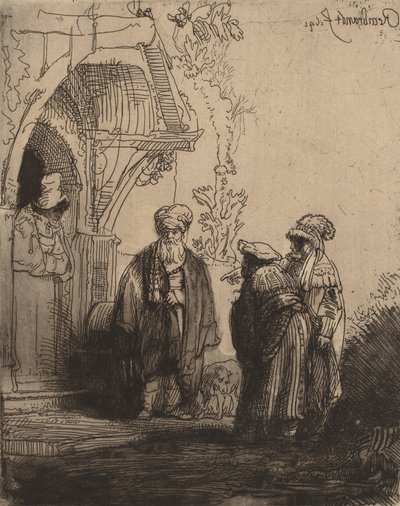 Tre orientalske skikkelser Jacob og Laban, 1641. av Rembrandt van Rijn