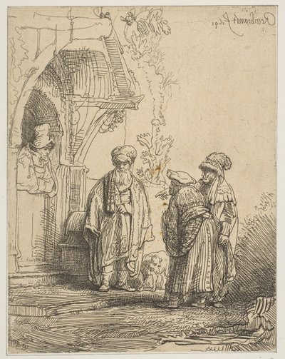 Tre orientalske skikkelser Jacob og Laban, 1641. av Rembrandt van Rijn