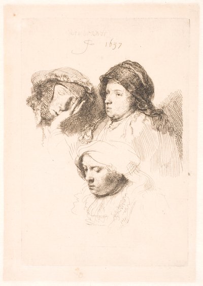 Tre kvinners hoder, en sover av Rembrandt van Rijn