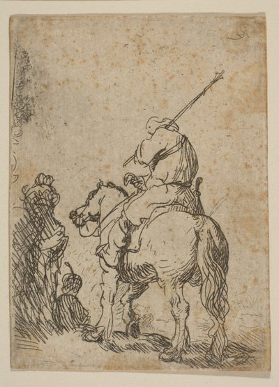 Turbansoldat til hest, ca. 1629. av Rembrandt van Rijn