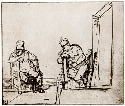 To menn sitter ved en døråpning, 1913. av Rembrandt van Rijn