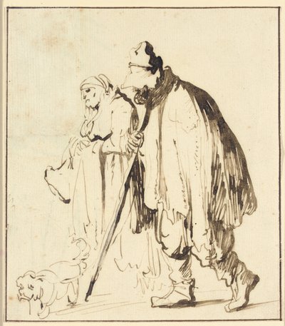 Omstreifende par med en hund av Rembrandt van Rijn