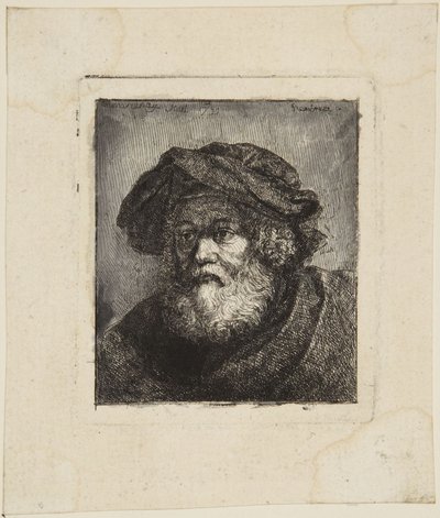 Gammel mann med lue av Rembrandt van Rijn