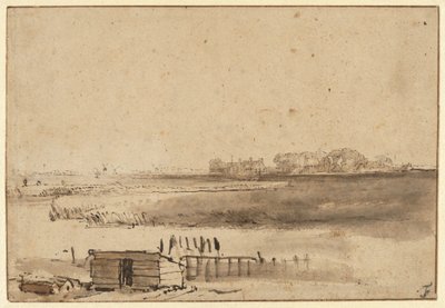 Utsikt over Houtewael nær Sint Anthoniespoort [recto] av Rembrandt van Rijn