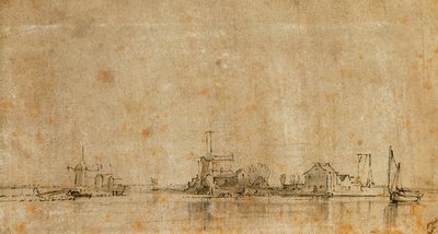Utsikt over Amstel ved Omval, til venstre Ringvaart av Diermermeer av Rembrandt van Rijn