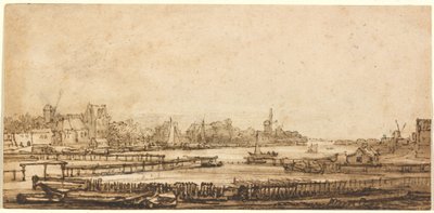 Utsikt over Amstel fra vollen av Rembrandt van Rijn