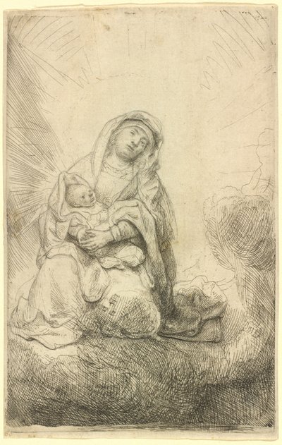 Jomfru og barn i skyene av Rembrandt van Rijn