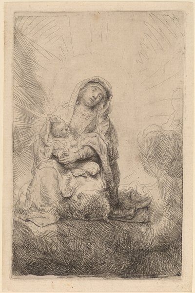 Jomfru og barn i skyene av Rembrandt van Rijn