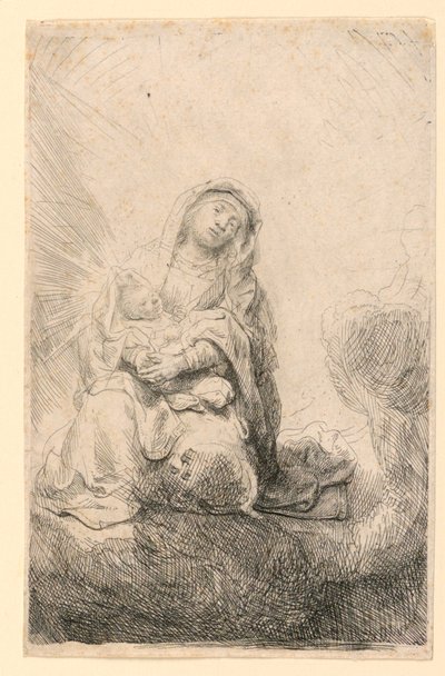 Jomfru og barn i skyene av Rembrandt van Rijn