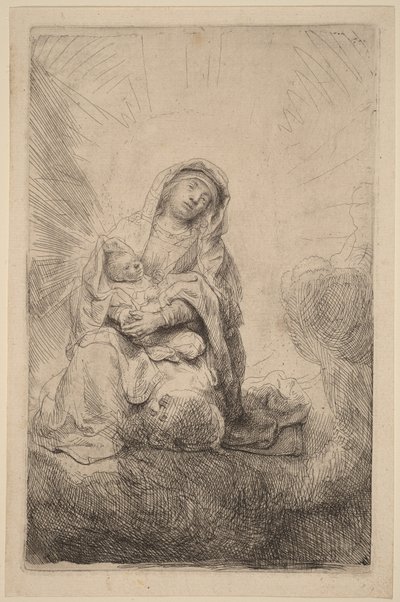 Jomfruen med barnet i skyene av Rembrandt van Rijn