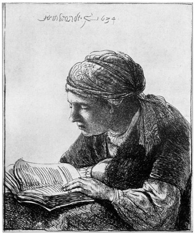 Kvinne som leser, 1634, 1912. av Rembrandt van Rijn