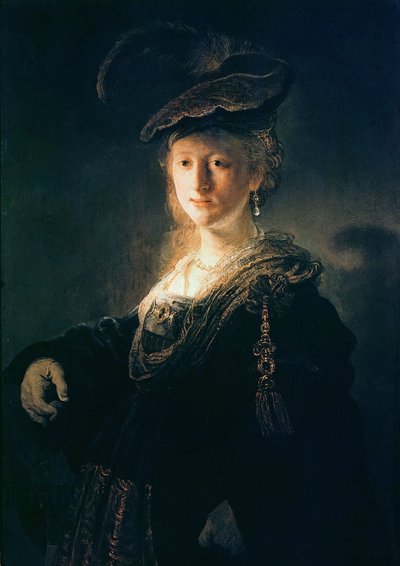 Ung kvinne i fancy kjole av Rembrandt van Rijn