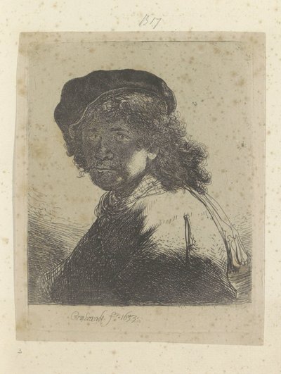 Selvportrett med beret og halstørkle, ansiktet i skyggen Recueil de quatre-vingt-cinq estampes originales (serietittel) av Rembrandt van Rijn