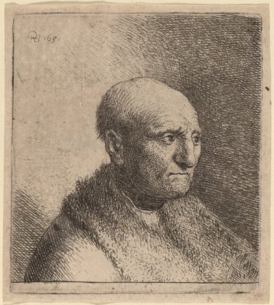 Skallet mann i en pelskappe av Rembrandt van Rijn and Studio of Rembrandt