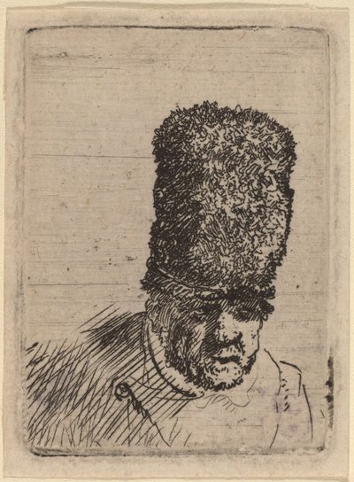 Leder for en gammel mann i høy pelshatt av Rembrandt van Rijn and Studio of Rembrandt